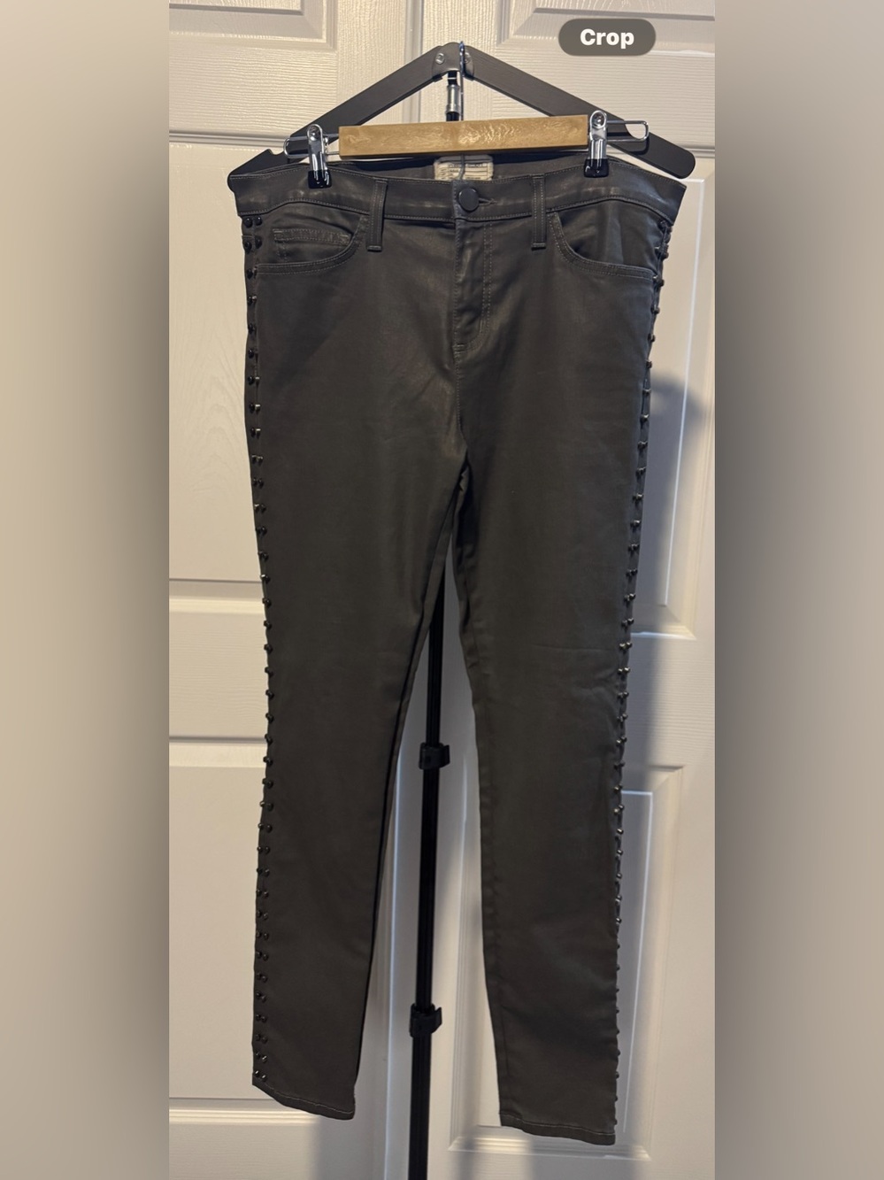 Women’s CURRENT/ELLIOTT Gray Coated Side Stud-Trim stretch Skinny Jeans Size 32
